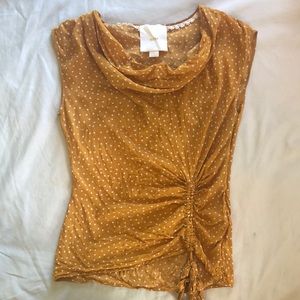Anthro Yellow Silk Blouse with White Polka Dots